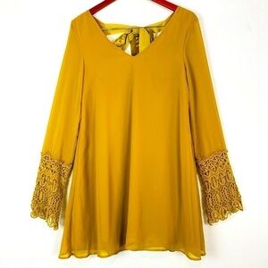 Umgee Mustard Yellow Dress with Lace Sleeves